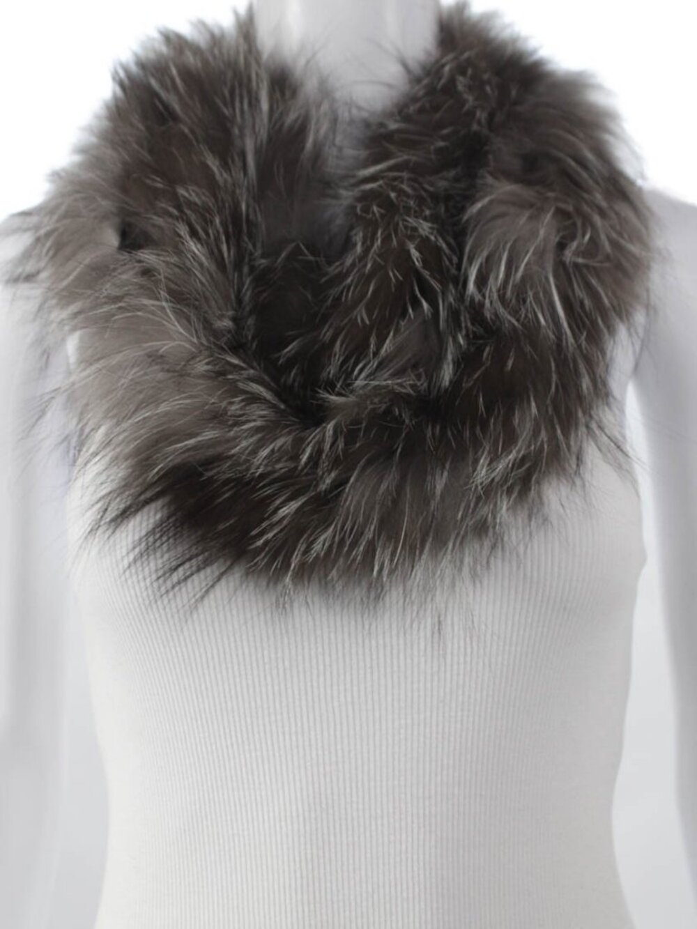 Linda Richards Luxury Womens Fox Fur Infinity Scarf Gray